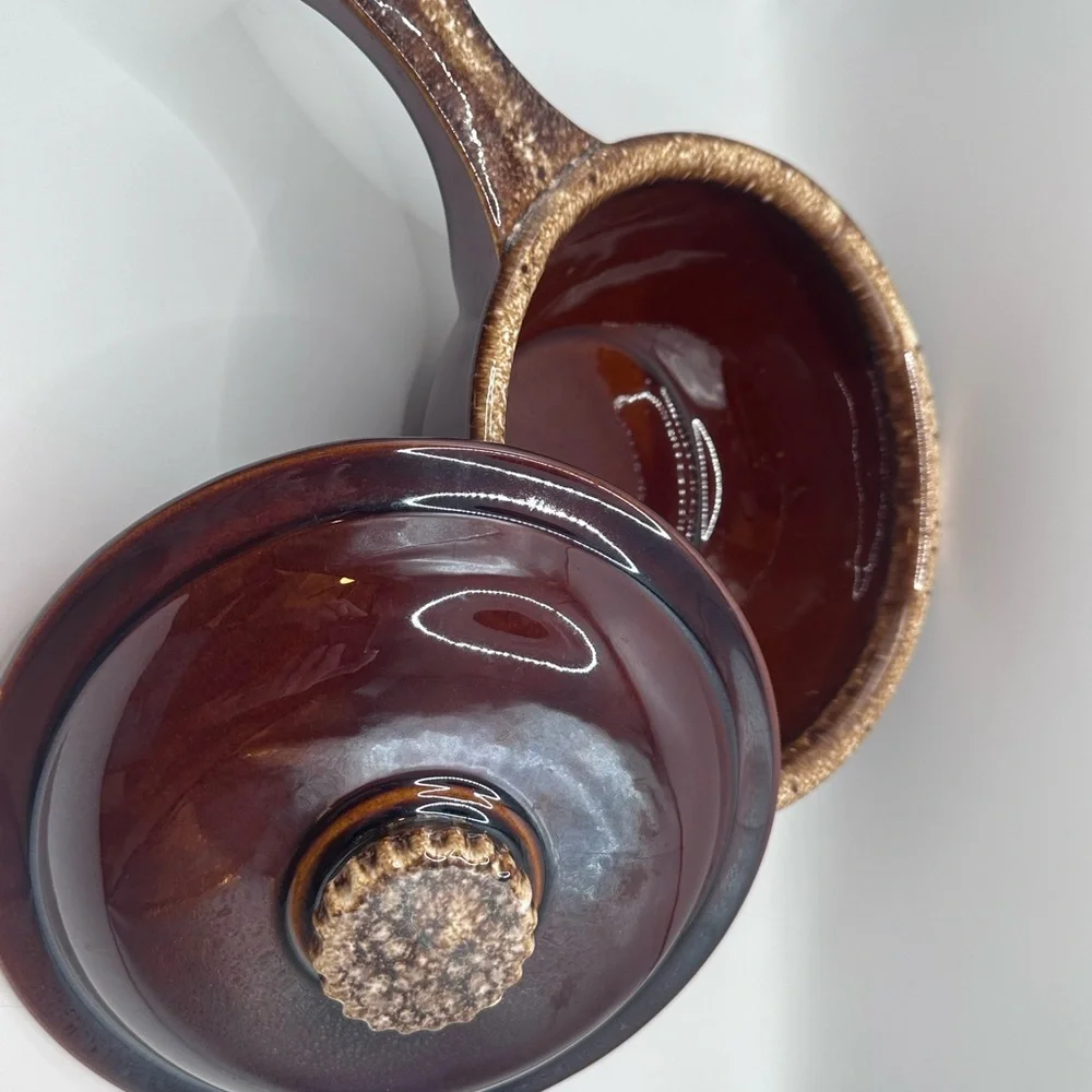 Vintage Hull Oven Proof Brown Drip Handled Soup Crock Bowl USA